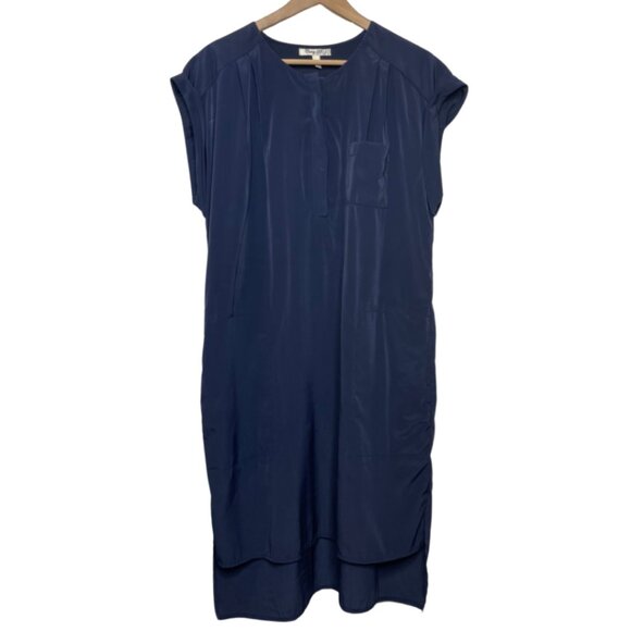COREY P | Navy Blue Button Neck Cap Sleeve Midi Dress | Size L - Picture 1 of 12